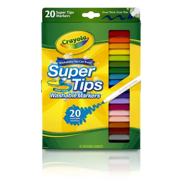 Crayola Super Tips Washable Markers for Kids, 20 Ct, School Supplies, Classroom Must Haves, Bullet Journaling, Gift for Kids, Ages 3+