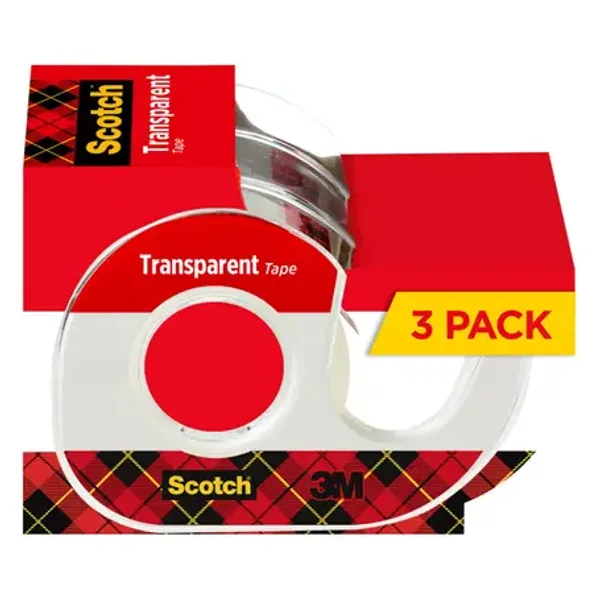 Scotch Transparent Tape Dispenser Tape, Clear, 3/4 in x 300 in, 3 Dispensers