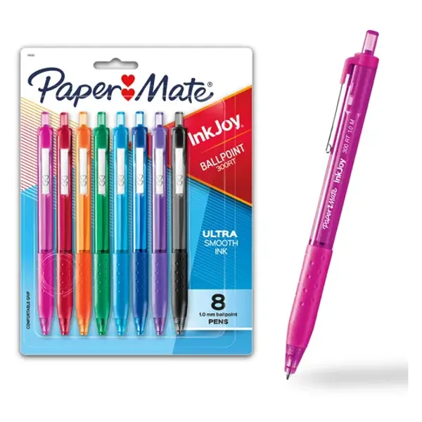 Paper Mate InkJoy Retractable Ballpoint Pen, 1.0 mm, Assorted Colors, 8 Count