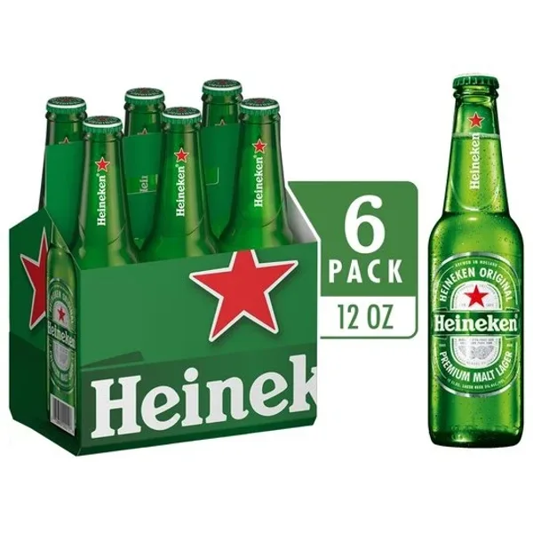 Heineken Original Lager Beer, 6 Pack, 12 fl oz Bottles, 5% Alcohol by Volume
