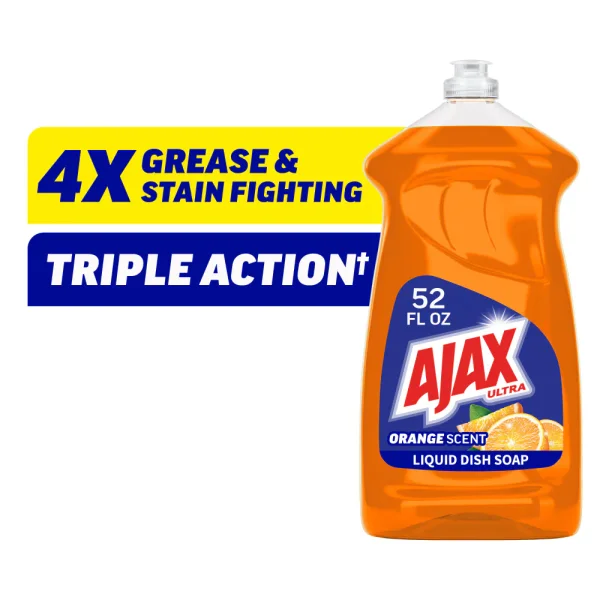 Ajax Ultra Liquid Dish Soap Triple Action Mess Free Easy Flip Cap Orange Scent