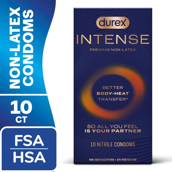 Durex Intense Nitrile Condoms, Ultra Thin Non Latex Condoms Lubricated with Silicone Lube