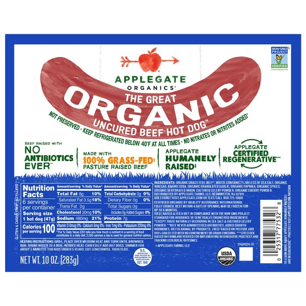 Applegate The Great Organic Uncured Beef Hot Dog