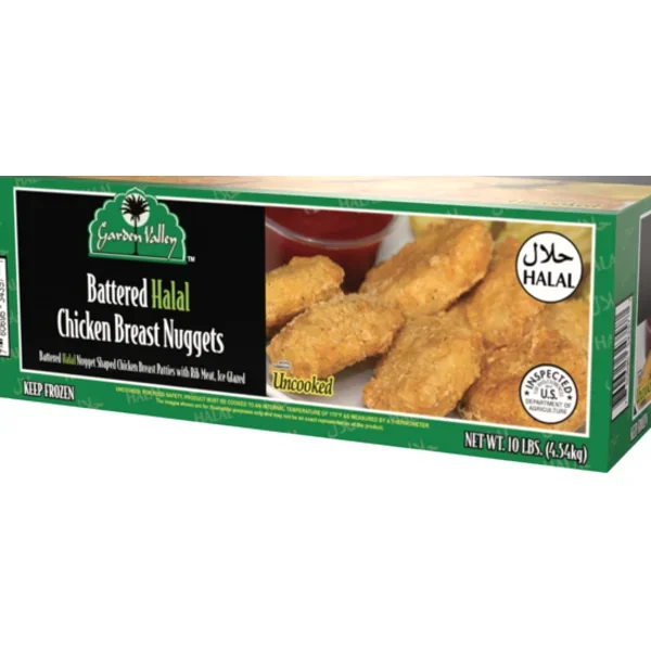 Garden Valley Battered Halal Chicken Breast Nuggets, Uncooked - 10 lbs