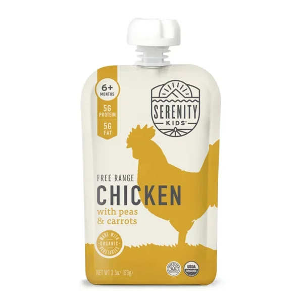 Serenity Kids Organic Pouch - Free Range Chicken Peas & Carrots, 3.5 oz