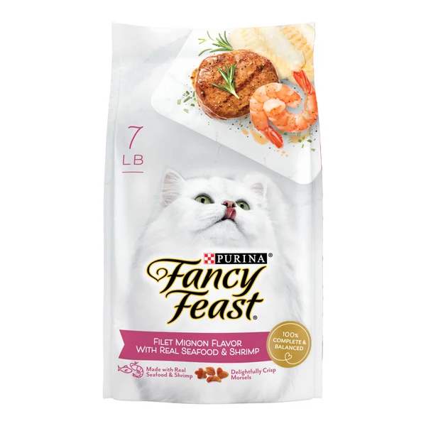 Purina Fancy Feast Dry Cat Food Filet Mignon Flavor With Seafood and Shrimp, 7 lb.