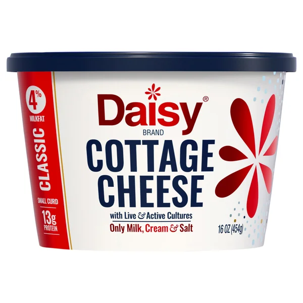 Daisy Pure and Natural Cottage Cheese, 4% Milkfat, 16 oz (1 lb) Tub (Refrigerated) 13g of Protein per Serving