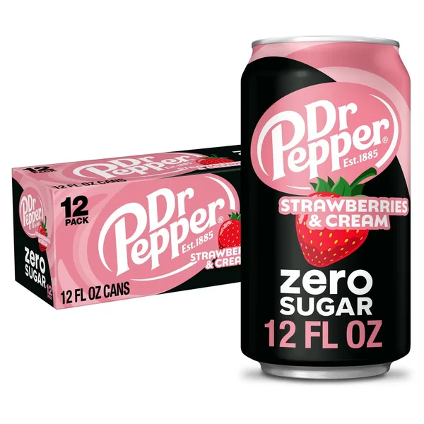 Dr Pepper Zero Sugar Soda, Strawberries & Cream (12 x 12 fl oz)