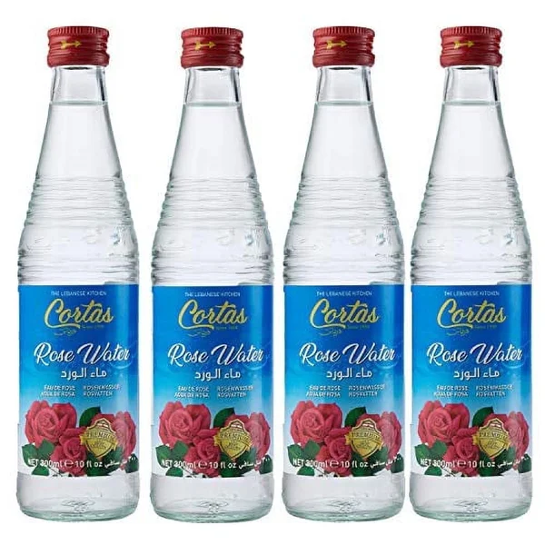 Cortas - Pure Rose Water, 10 fl oz Bottles, Pack of 4 | Authentic Floral Water for Cooking, Baking & Beverages.