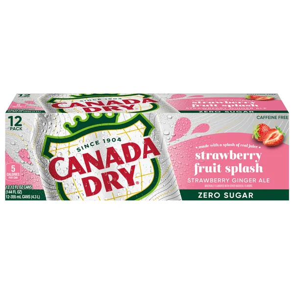 Canada Dry Zero Sugar Ginger Ale Soda, Strawberry Fruit Splash (12 x 12 fl oz)