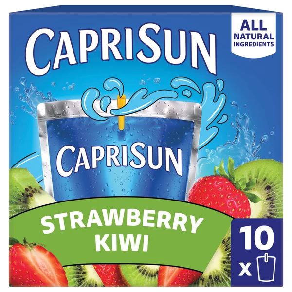 Capri Sun Flavored with Other Natural Flavor Juice Drink Blend, 10 Pouches, for School Lunches and On-the-Go Hydration, Strawberry Kiwi, All Natural Ingredients, 6 fl oz