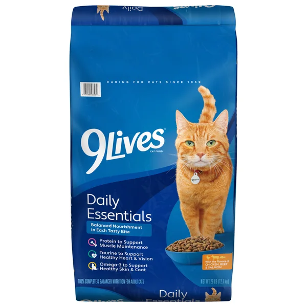 9Lives Daily Essentials Dry Cat Food for Adult Cats with Chicken, Beef & Salmon, 28 lb. Bag