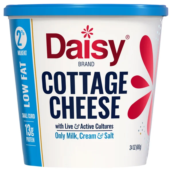 Daisy Pure and Natural Low Fat Cottage Cheese, 2% Milkfat, 24 oz (1.5 lb) Tub (Refrigerated) 13g of Protein per Serving