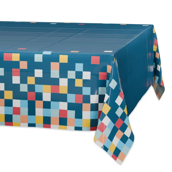 American Greetings Plastic Table Cover, Navy with Colorful Squares