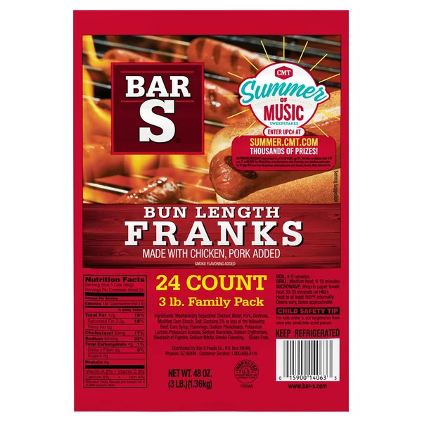 Bar-S Bun Lenght Franks Hot Dogs Family pack, Smoke