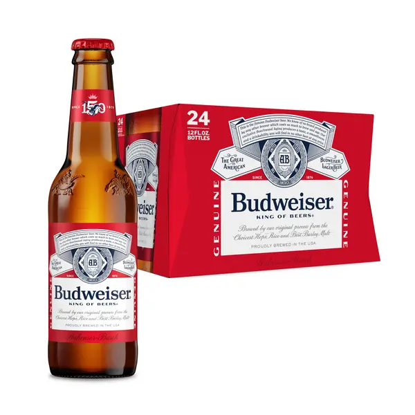 Budweiser American Lager Beer 24 pack 12 fl oz Glass Bottles 5% ABV