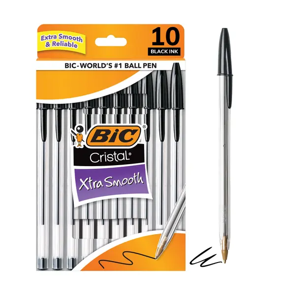 BIC Cristal Xtra Smooth Medium Point Ball Pen, School Supplies, 1.0 mm, Black, 10-Count