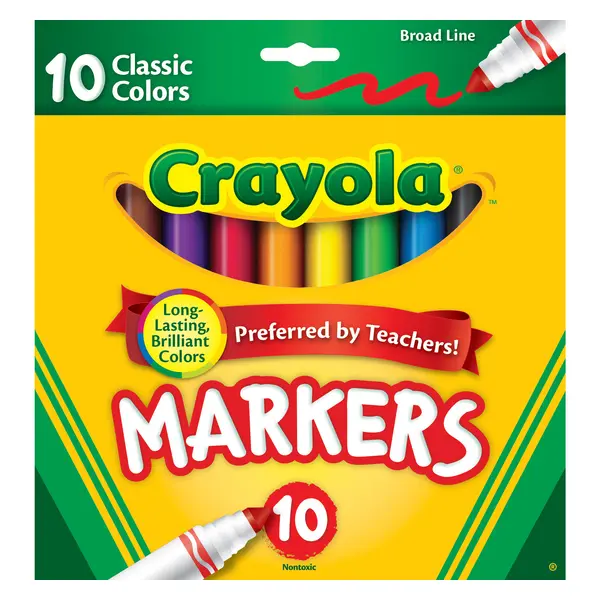 Crayola Broad Line Markers, 10 Ct, Back to School Supplies for Kids, Teacher Supplies, Beginner Child