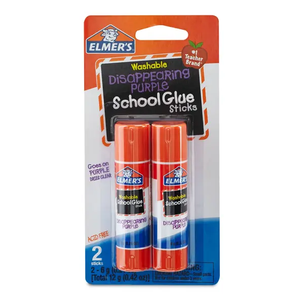 Elmer's Disappearing Purple School Glue Sticks, Washable, 2 Count