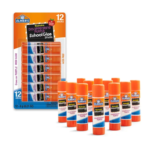 Elmer's Disappearing Purple Washable School Glue Sticks, 6 Gram, 12 Count