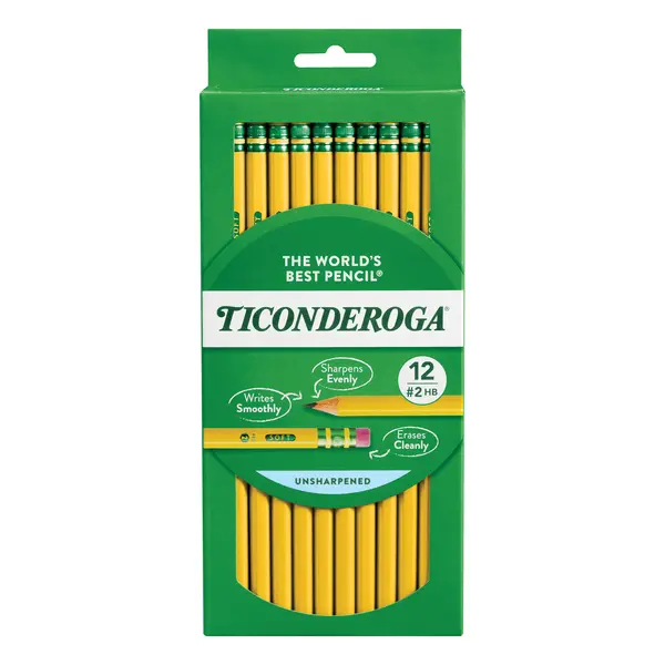 Ticonderoga Wood Pencils, Unsharpened, #2HB.3 mm Lead, Yellow, 12 Count