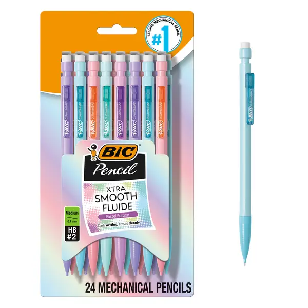 BIC Xtra Smooth Pastel Mechanical Pencils, No. 2, Back to School, 0.7 mm, 24-Count