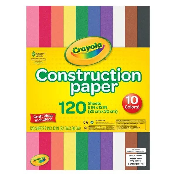 Crayola Construction Paper, 120 Pages, School Supplies for Kindergarten, 10 Colors, Arts & Crafts Supplies, Classroom Must Haves