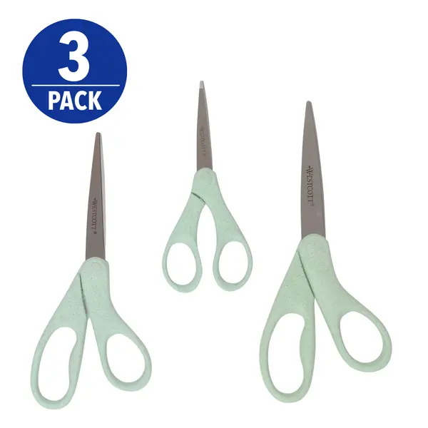 Westcott KleenEarth Eco-Friendly Crafting Scissors 3-Pack, 5", 7", 8" Blue
