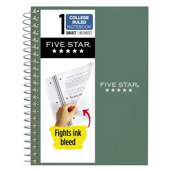 Five Star Personal College Ruled Notebook, 4.5" x 7", Seaglass Green, Poly, Spiral, 80 Sheets