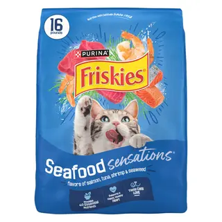 Purina Friskies Dry Cat Food Seafood Sensations with Salmon, Tuna, and Shrimp Flavors, 16 lb Bag
