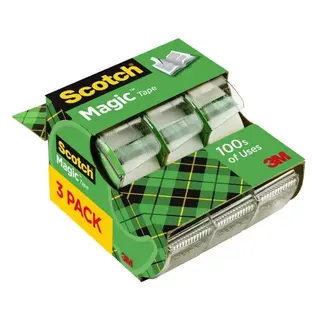 Scotch Magic Tape Dispenser, Clear, ¾ in. x 325 in., 3 Dispensers