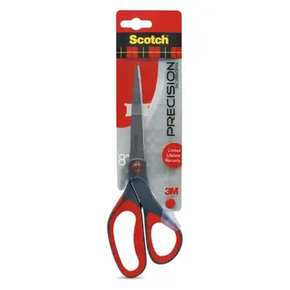 Scotch Precision Stainless Steel Crafting Scissors, 8", Pointed, Red & Gray