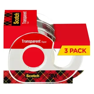 Scotch Transparent Tape Dispenser Tape, Clear, 3/4 in x 300 in, 3 Dispensers