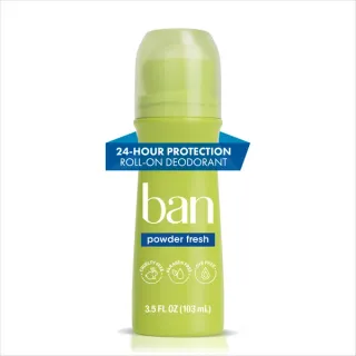 Ban Antiperspirant Deodorant Invisible Roll-On for Women and Men, Powder Fresh, 3.5 fl oz