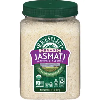 RiceSelect Organic Jasmati White Rice, American-Style Jasmine Rice, 2 lb Jar
