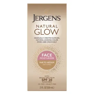 Jergens Natural Glow Face Moisturizer Fair to Medium, SPF 20 Self Tanner, Sunscreen, 2 fl oz