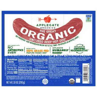 Applegate The Great Organic Uncured Beef Hot Dog