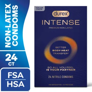 Durex Intense Nitrile Condoms, Ultra Thin Non Latex Condoms Lubricated with Silicone Lube, 24 Ct