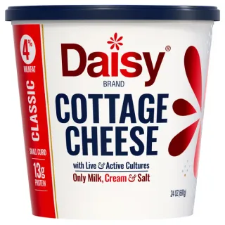 Daisy Pure and Natural Cottage Cheese, 4% Milkfat, 24 oz (1.5 lb) Tub (Refrigerated) - 13g of Protein per Serving