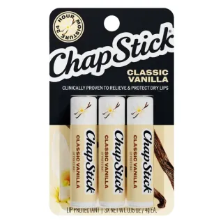 ChapStick Classic Vanilla Flavored Lip Protectant Sticks, Prevent Chapping, 24 Hour Moisturizing Lip Balm, Relieves Dryness, 3-Pack, 0.15 oz Each