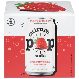 Culture Pop Rhubarb Probiotic Soda, Strawberry &Rhubarb (4 x 12 fl oz)