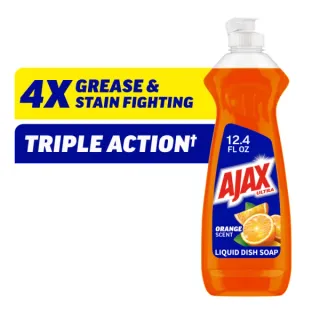 Ajax Ultra Liquid Dish Soap Triple Action Mess Free Easy Flip Cap Orange Scent 12.4 fl oz