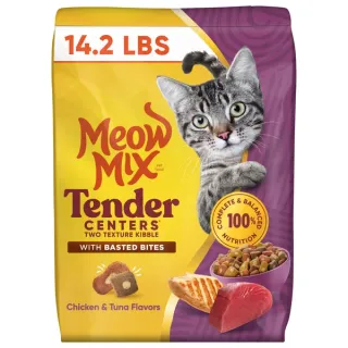 Meow Mix Tender Centers Dry Cat Food with Basted Bites, Chicken & Tuna Flavors, 14.2 lb Bag