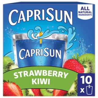 Capri Sun Flavored with Other Natural Flavor Juice Drink Blend, 10 Pouches, for School Lunches and On-the-Go Hydration, Strawberry Kiwi, All Natural Ingredients, 6 fl oz
