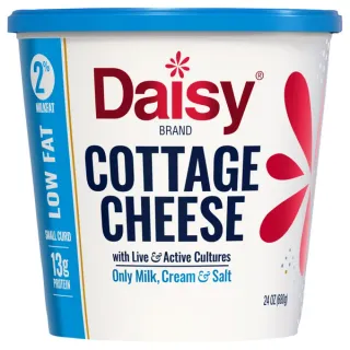 Daisy Pure and Natural Low Fat Cottage Cheese, 2% Milkfat, 24 oz (1.5 lb) Tub (Refrigerated) 13g of Protein per Serving