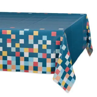 American Greetings Plastic Table Cover, Navy with Colorful Squares