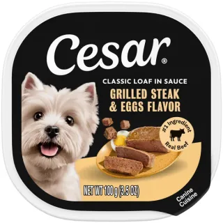 Cesar Classic Loaf In Sauce Grilled Steak & Eggs Flavor Adult Wet Dog Food, 3.5-Oz Easy Peel Tray