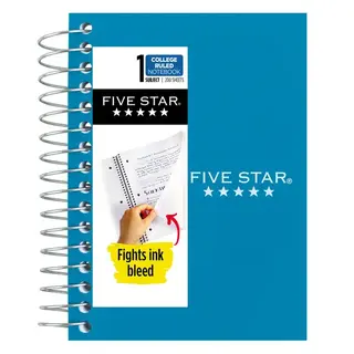 Five Star Fat Lil' Spiral Notebook, College Ruled, 200 Sheets, Poly, 3.5" x 5.5", Tidewater Blue