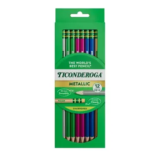 Ticonderoga Wood Pencils, Presharpened, #2 HB.3 mm Lead, Metallic Assorted, 12 Count