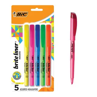 BIC Brite Liner Highlighter, Chisel Point, School Supplies, Assorted Colors, 5-Count